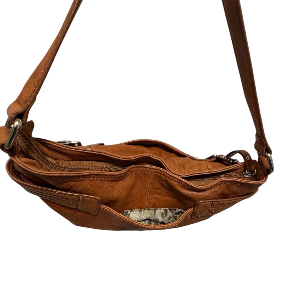 Perlina NY Brown Leather Hobo Bag, SUPER Soft Slouch Shoulder W/Buckle Accent - Picture 11 of 14